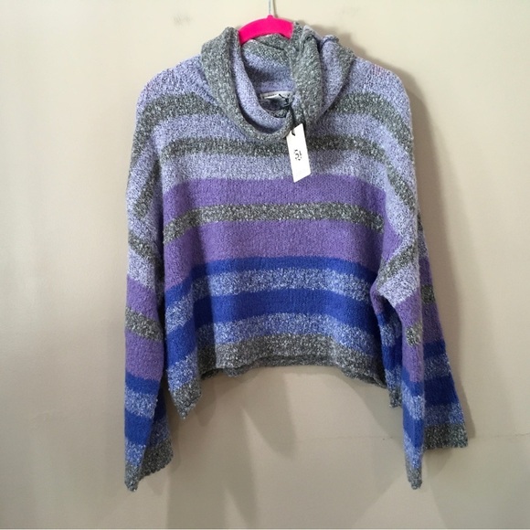 Sincerely Jules knit cropped sweater pullover colorblock purple grey small new - Picture 1 of 4